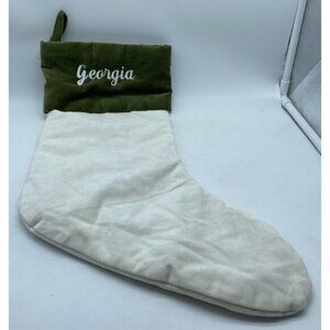 Pottery Barn Georgia Velvet Stocking Christmas Holiday Xmas Monogram Cream Green